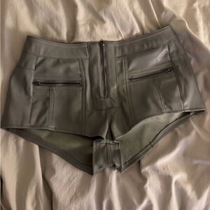 Women's Green Leather Shorts